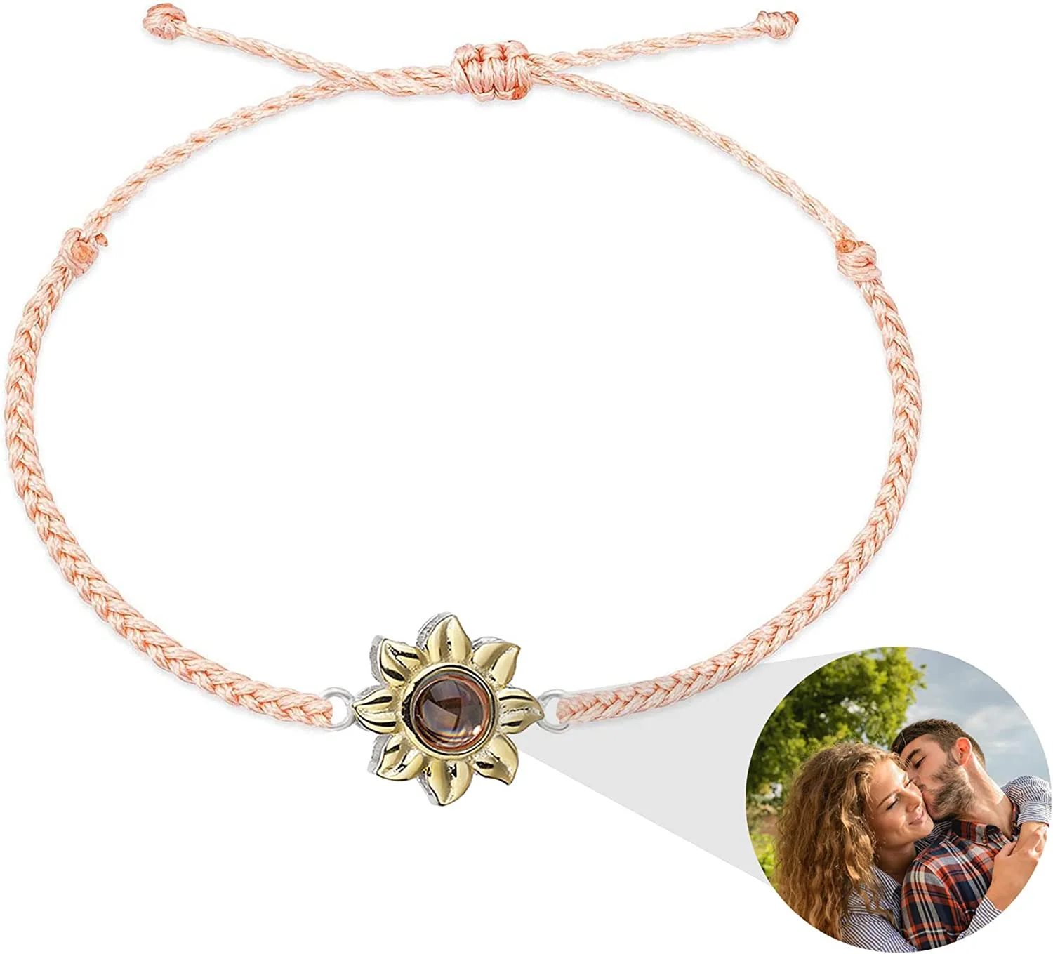Handmade Braided Rope Sunflower Photo Projection Bracelet - Image 5