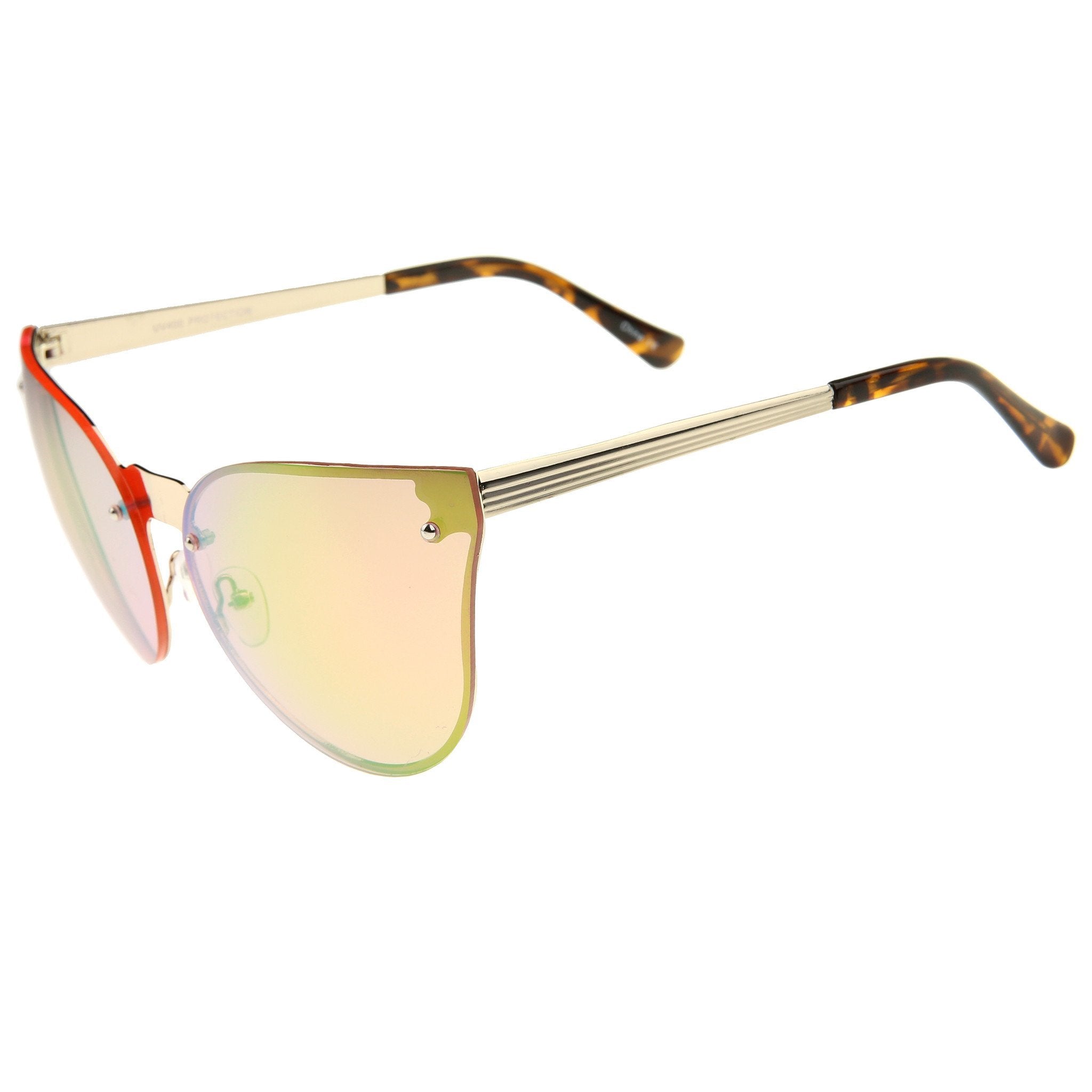 Rimless Cat Eye Shield Mirror Lens Sunglasses - Image 2
