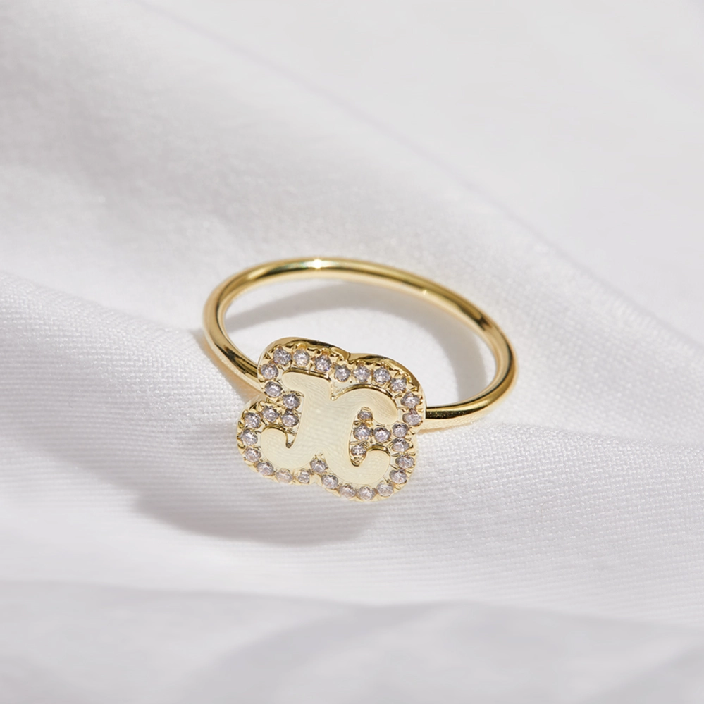 Custom Bubble Dainty Initial Letter Ring - Image 3