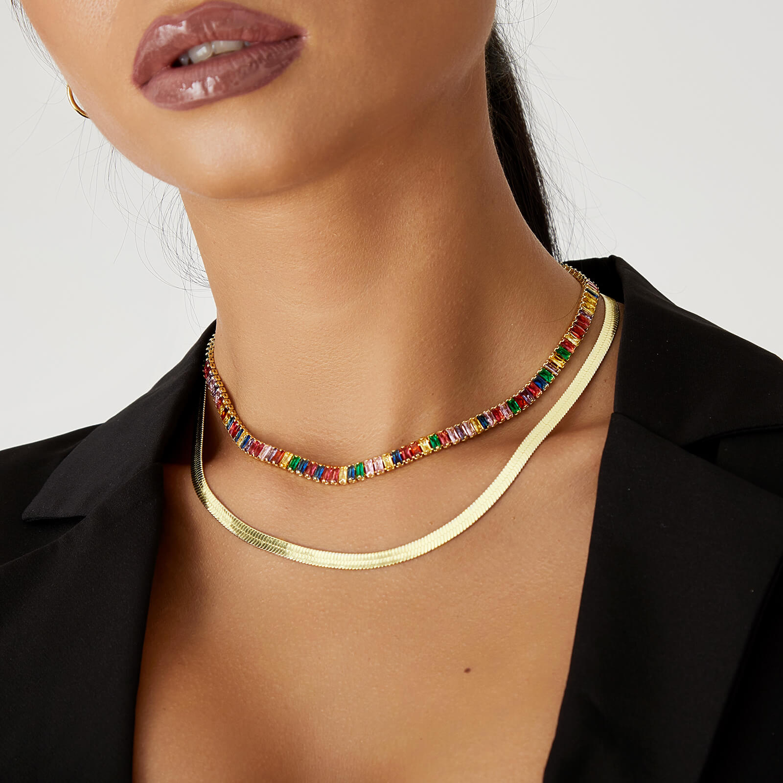 5mm 14K Gold Plated Herringbone Snake Necklace - Image 3