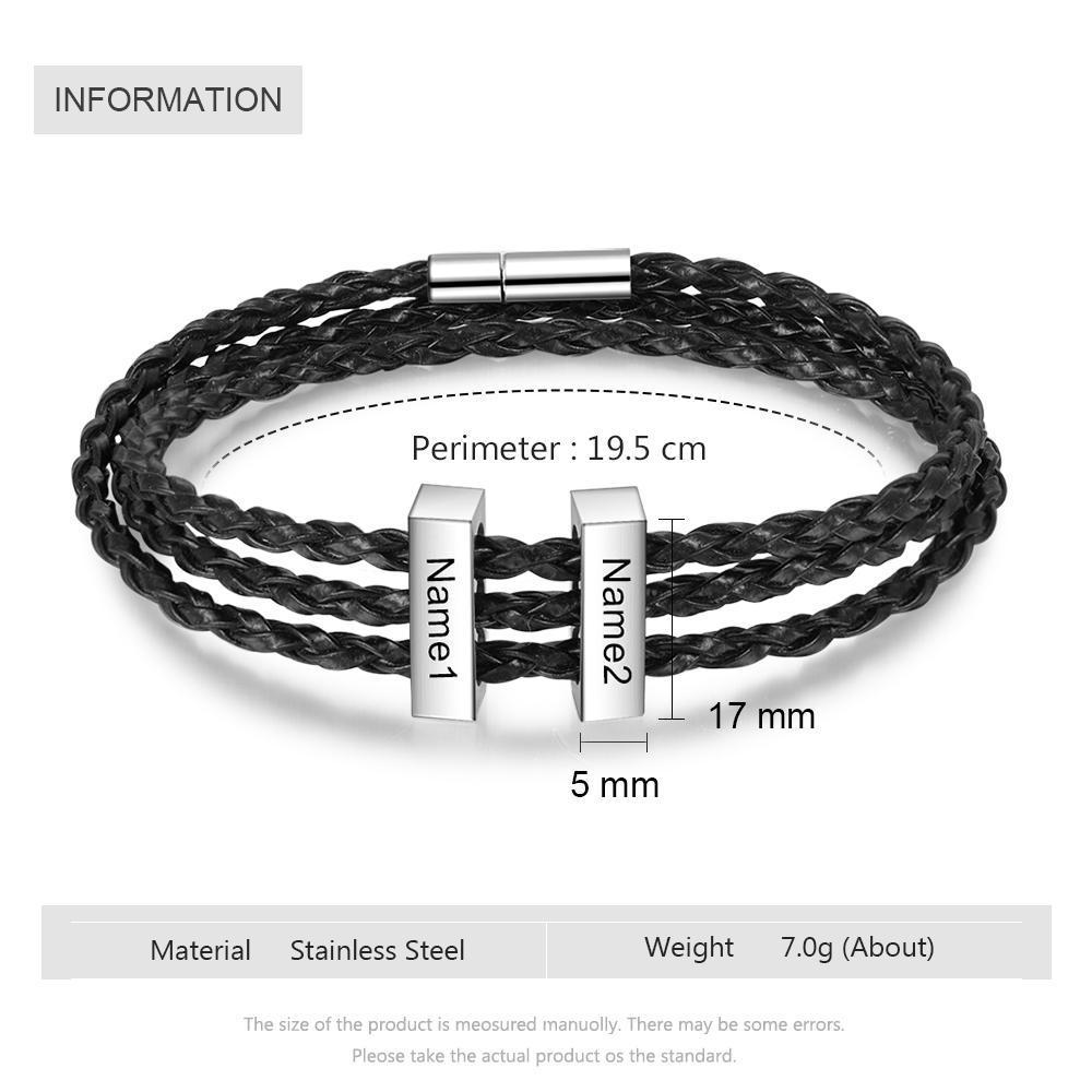 Men Leather Bracelet with Vertical Bar Three Layers Bracelet - Image 3
