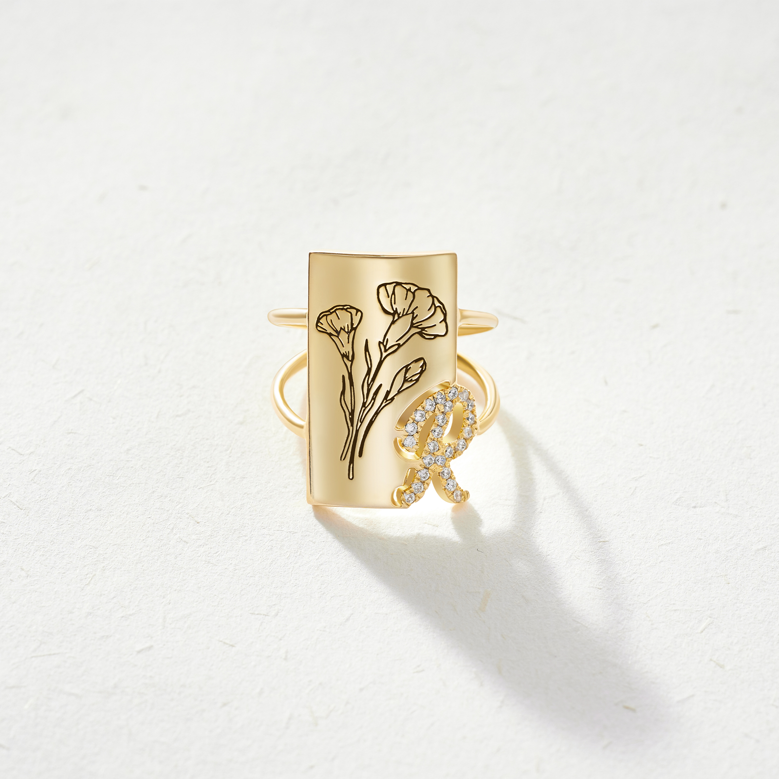 Custom Shining Birth Flower Letter Ring - Image 2