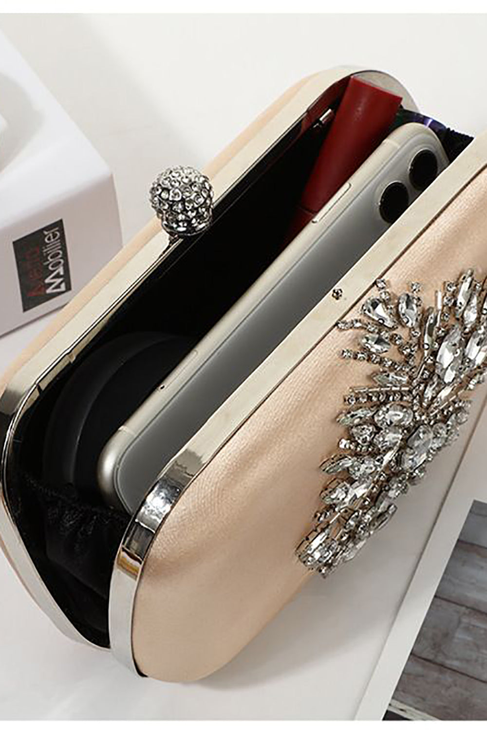 Champagne Rhinestone Evening Clutch Purse Bag - Image 2