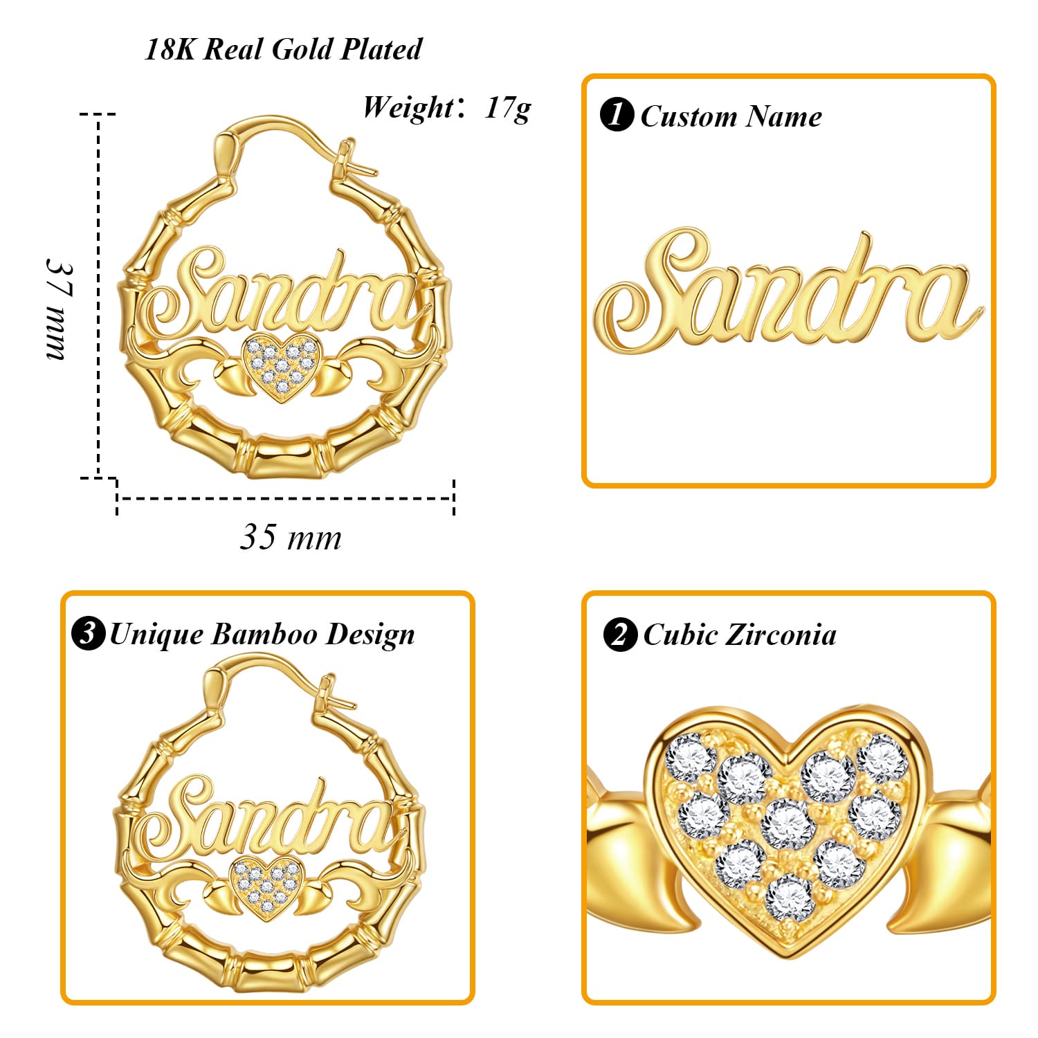 Custom Name Earrings Personalized Bamboo Hoop Earrings - Image 4