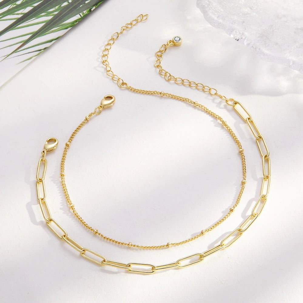 Layered Paperclip Beaded Summer Beach Anklets - Image 4