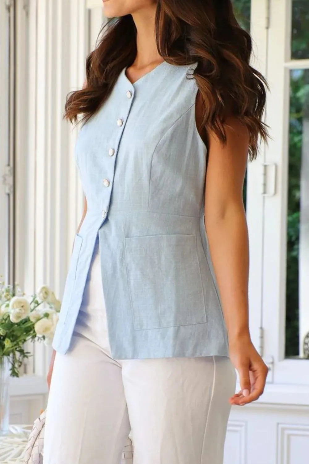 Button Down V-Neck Vest - Image 6