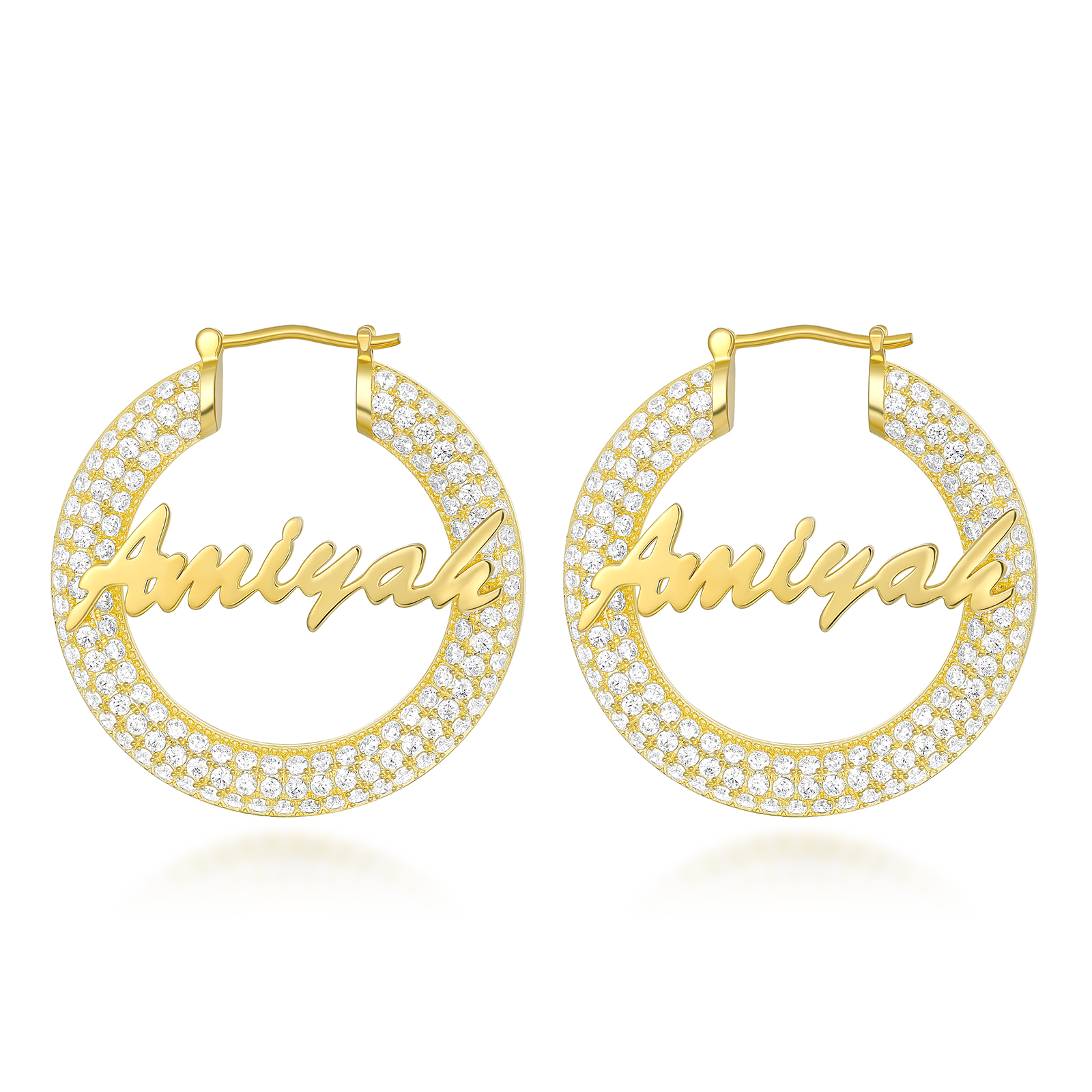 Custom Name Hoop Earrings in 14K Gold Plated for Women
