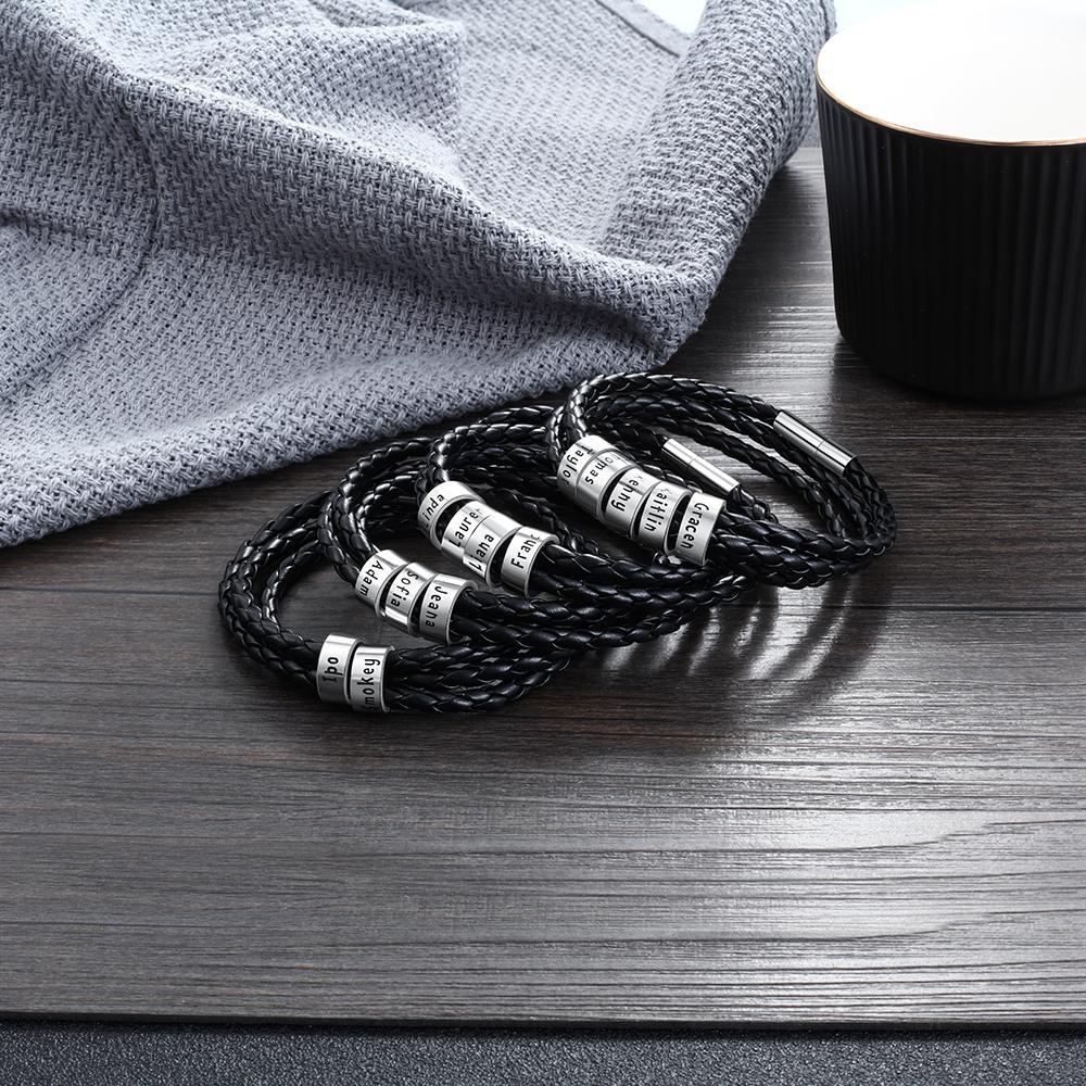 Personalized Mens Leather Braided Bracelet with 5 beads - Image 8