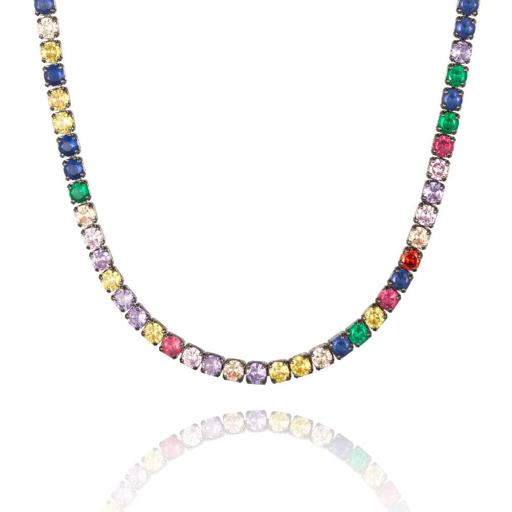 Rainbow Square Tennis Necklace