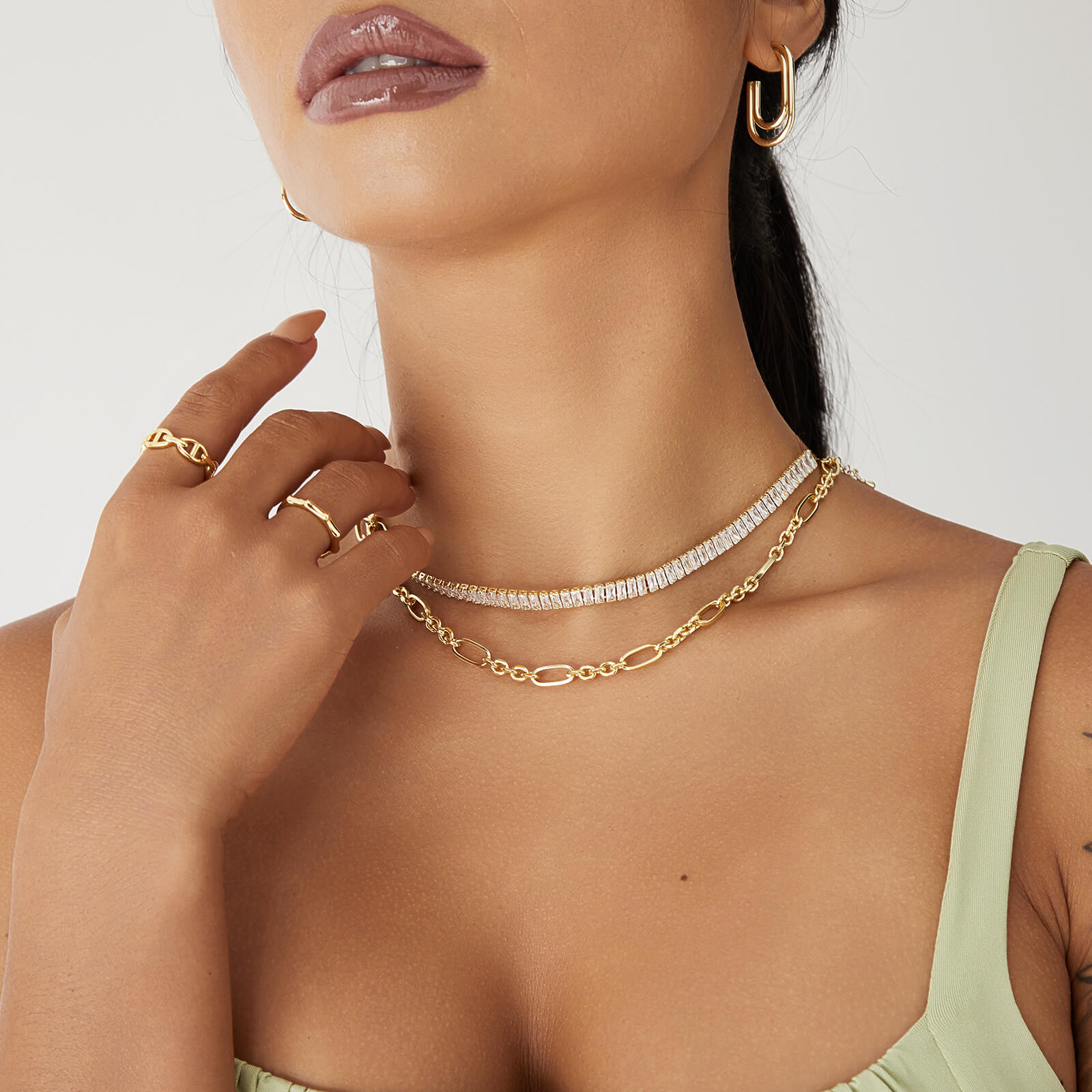 14K Gold Plated Textured Alternate Links Necklace - Image 3