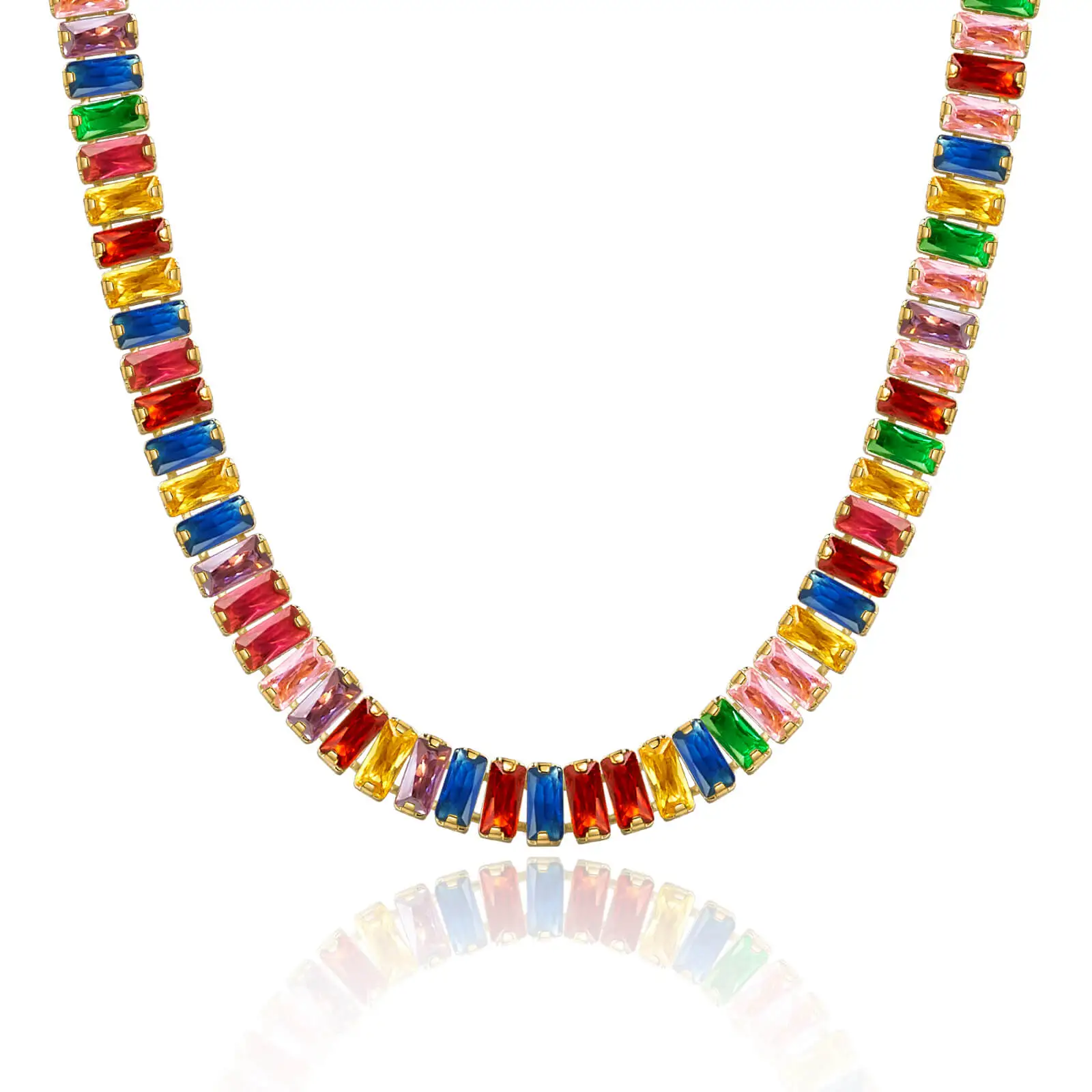 Rainbow Cubic Zirconia Tennis Necklace