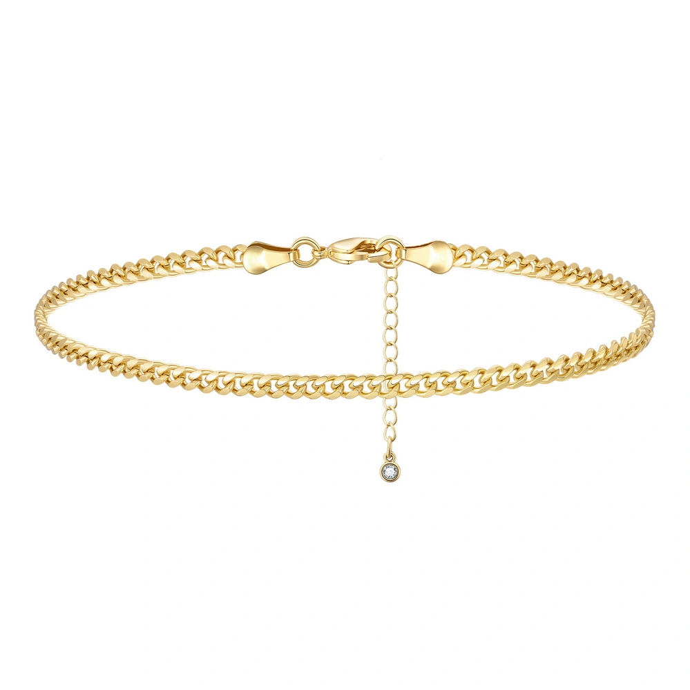 3mm Dainty 14k Gold Plated Cuban Link Foot Chain
