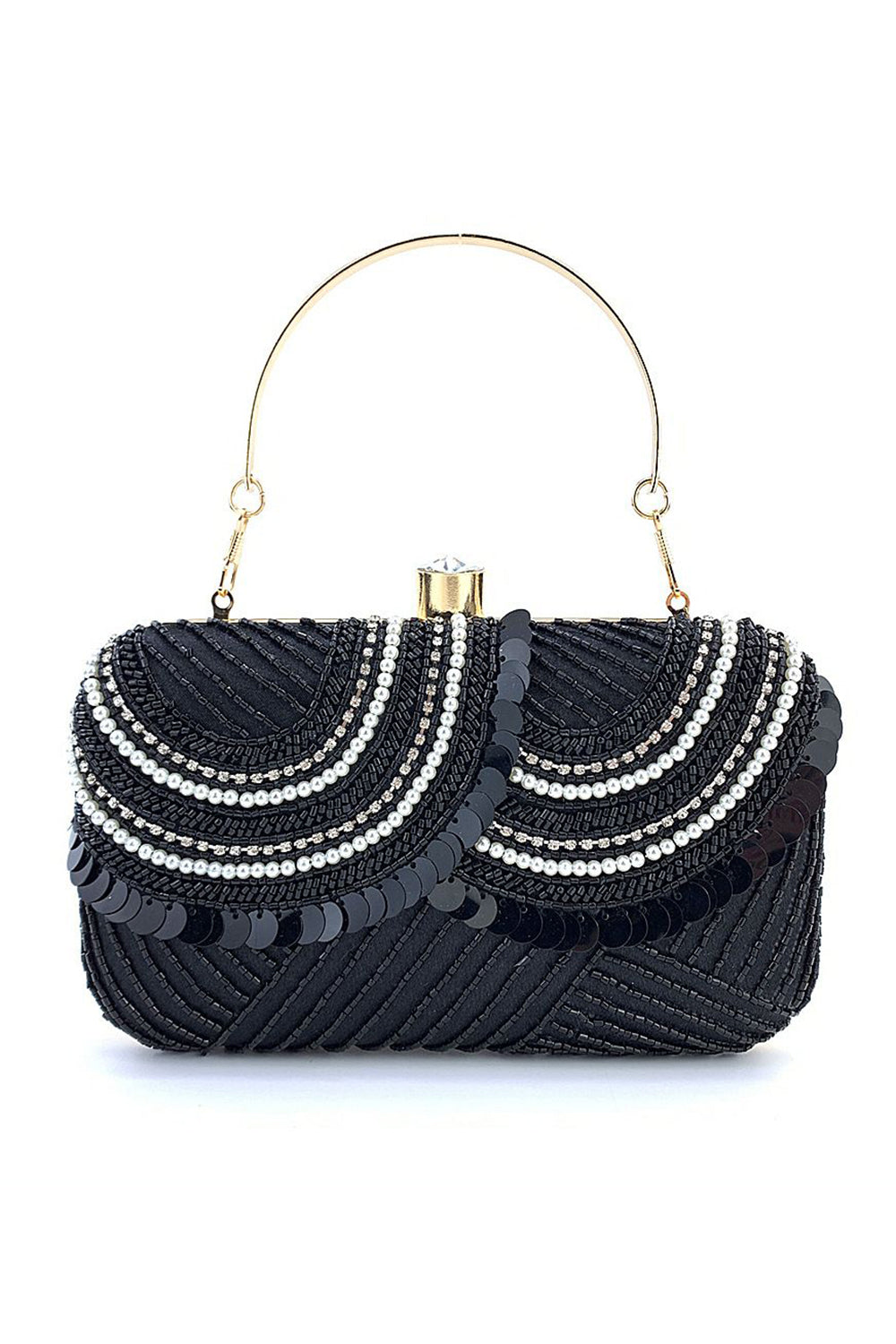 Black Beaded MIni Party Handbag with Sequins - Image 2