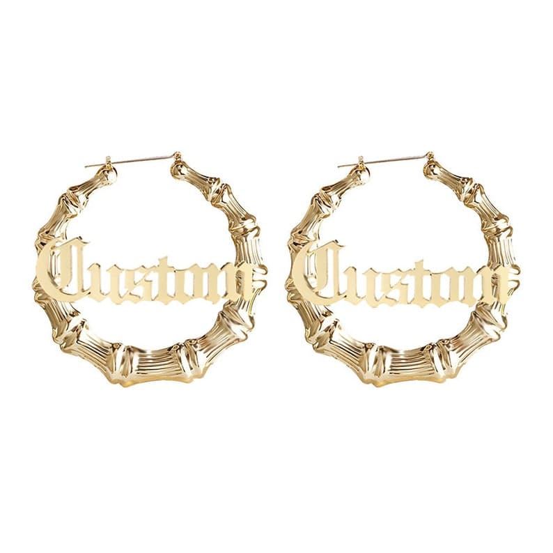 Custom Name Bamboo Hoop Earrings