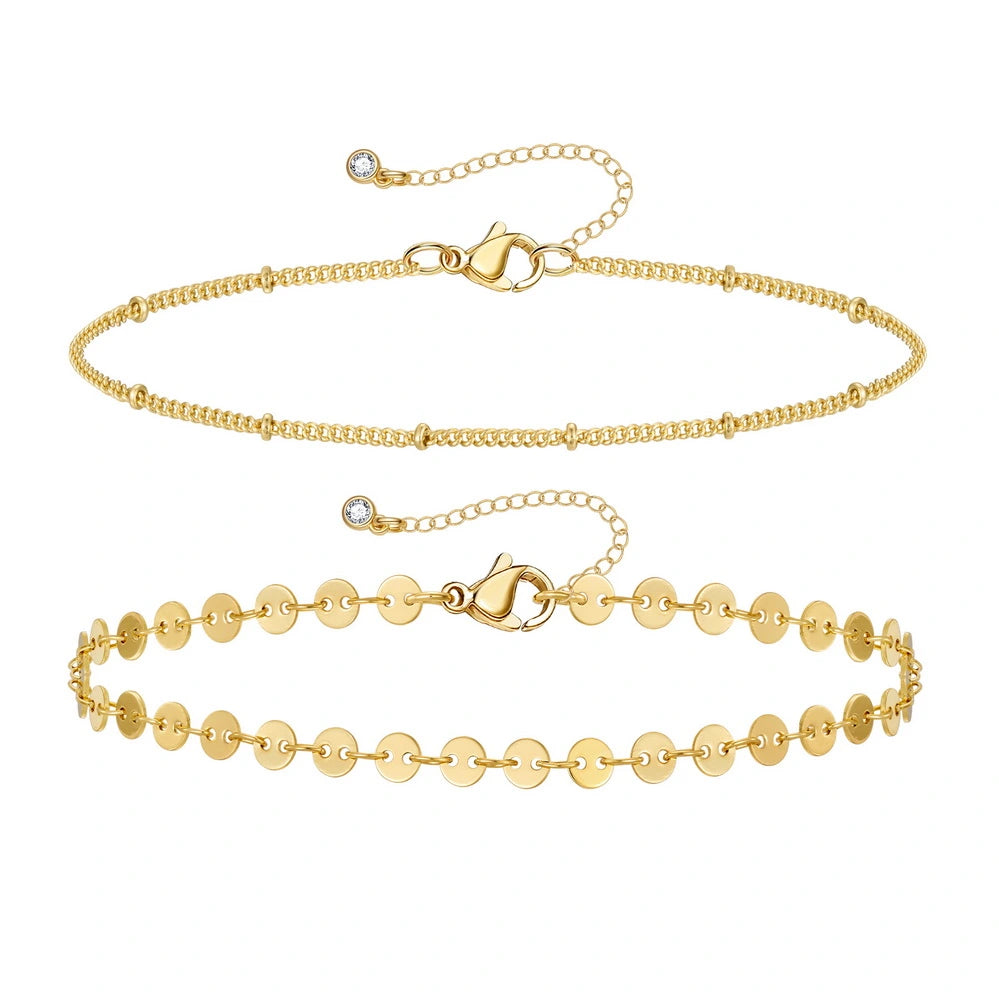 Sequin Anklet With Chain Bead Anklet
