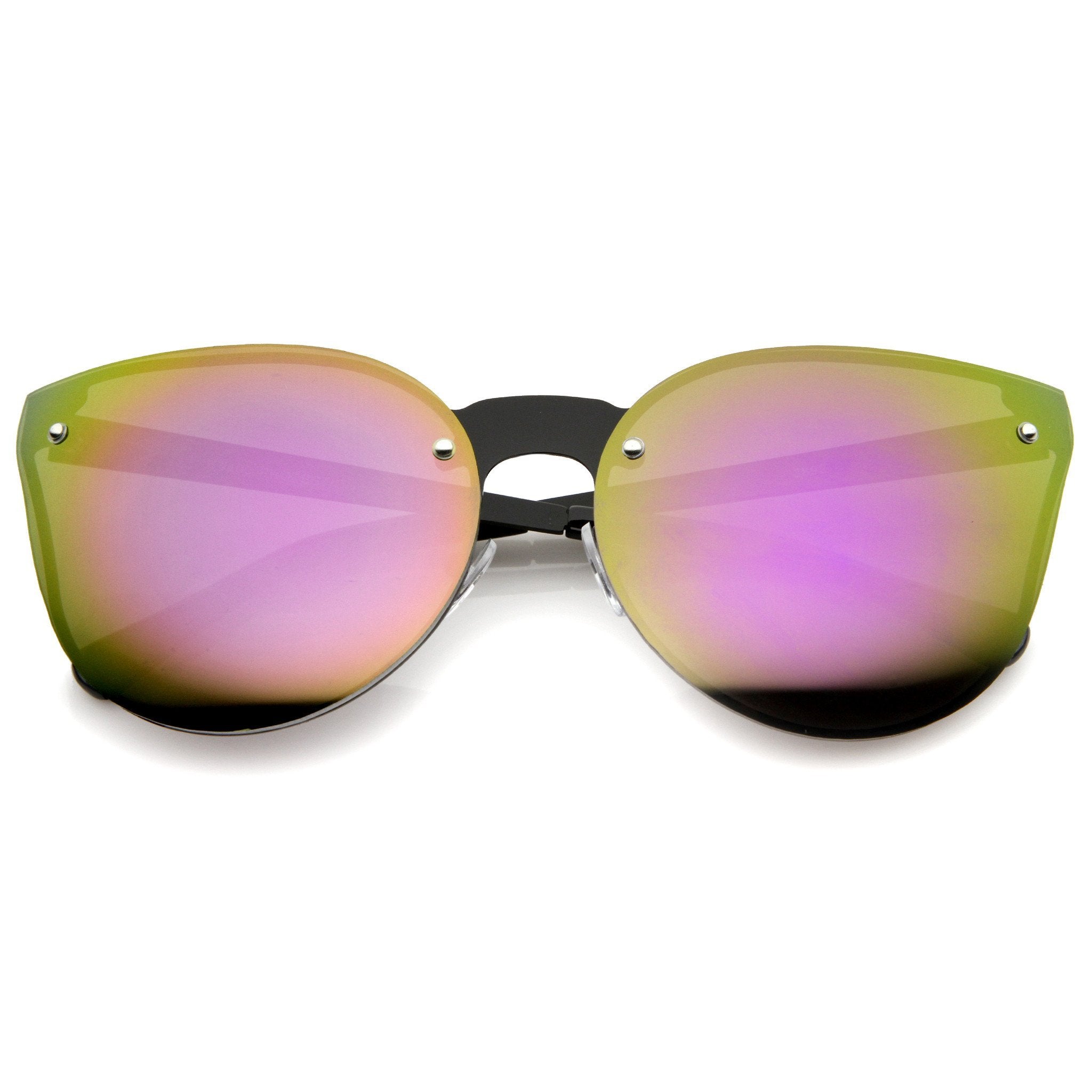 Rimless Cat Eye Shield Mirror Lens Sunglasses - Image 7