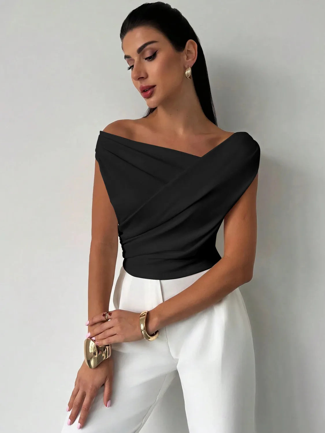 Asymmetrical Ruched Short Sleeve Top - Image 9