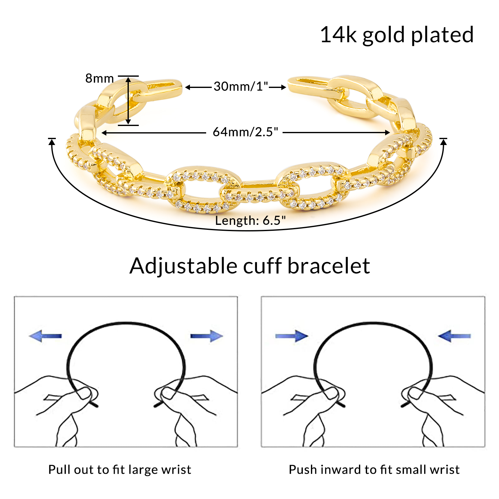 C-Shaped Shell Link Chain Cuff Bangle Bracelet - Image 7