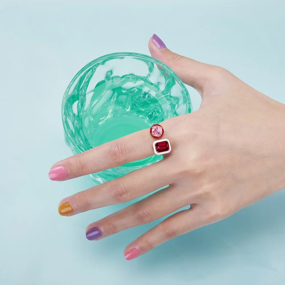 Handmade Enamel Colorful Rectangle Open Ring - Image 6