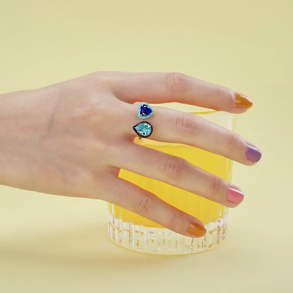 Handmade Enamel Colorful Love Drop Open Ring - Image 5