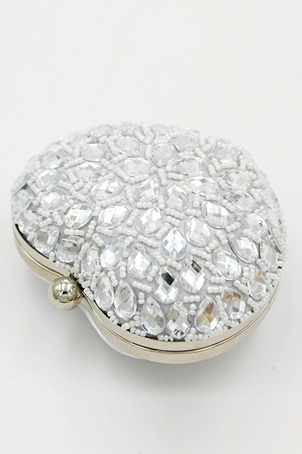 Silver Beaded Heart Shaped Party Clutch - Image 2