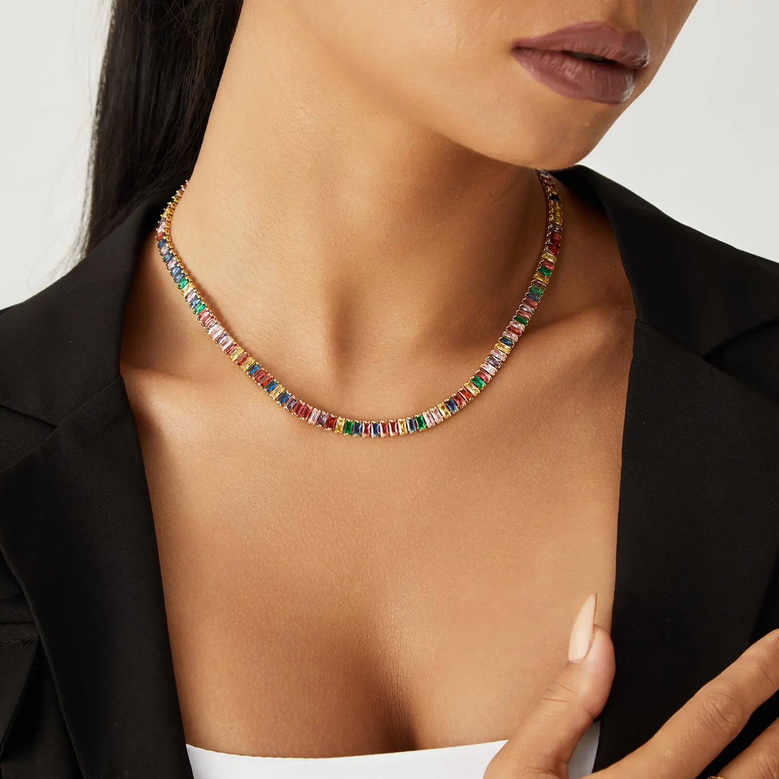 Rainbow Cubic Zirconia Tennis Necklace - Image 4