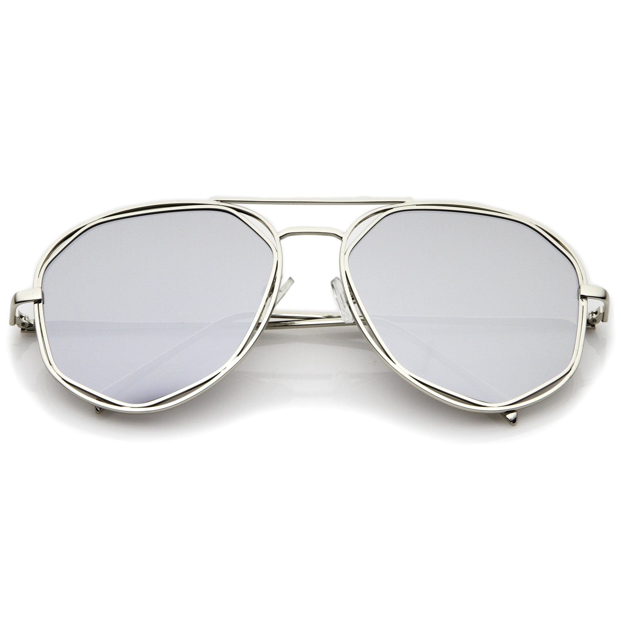 Geometric Mirrored Lens Aviator Sunglasses - Image 5