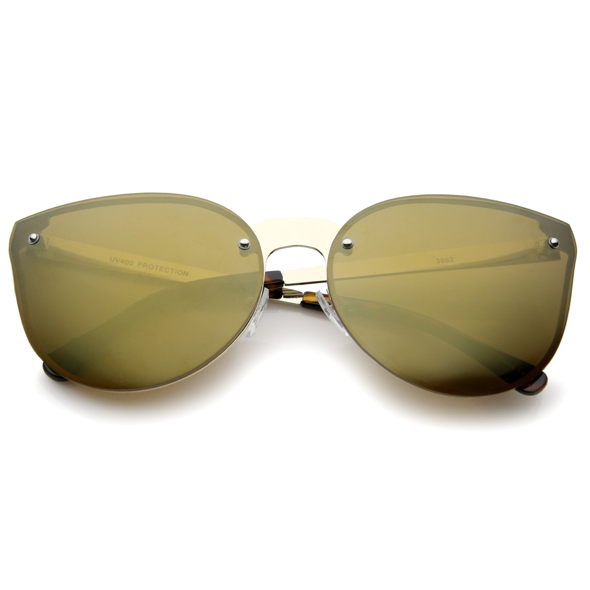 Rimless Cat Eye Shield Mirror Lens Sunglasses - Image 4