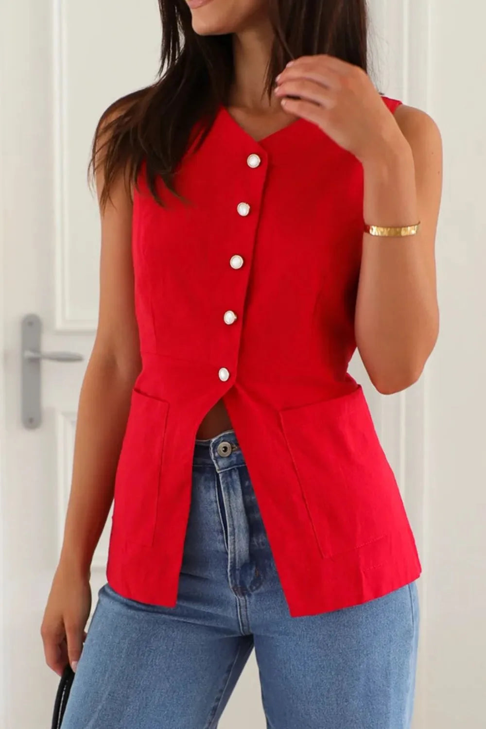 Button Down V-Neck Vest - Image 19