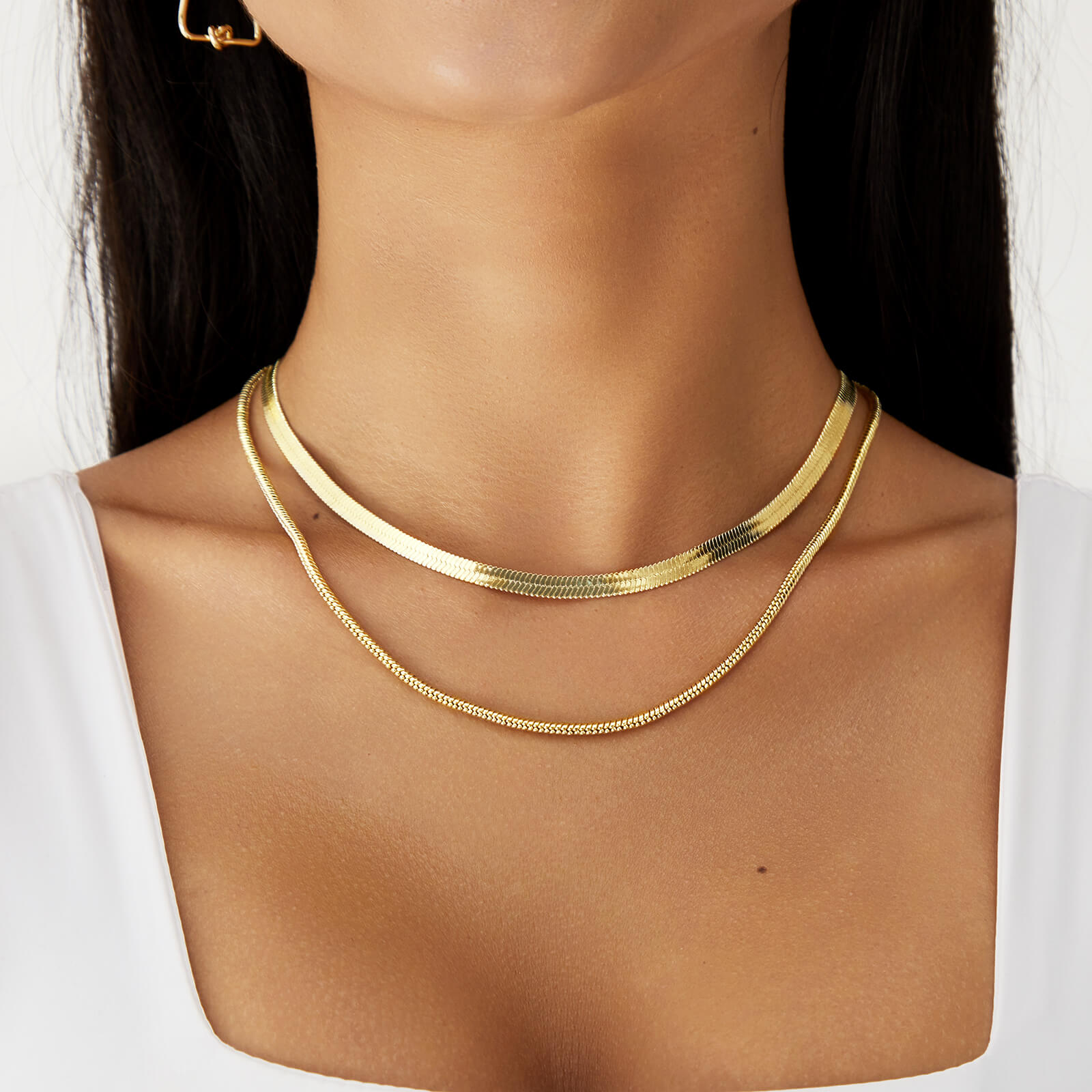 5mm 14K Gold Plated Herringbone Snake Necklace - Image 5
