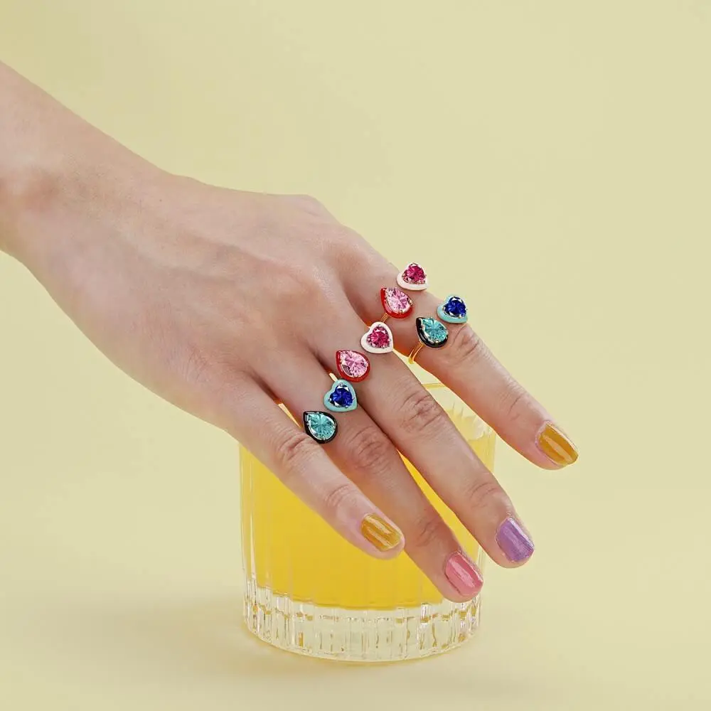 Handmade Enamel Colorful Love Drop Open Ring - Image 8