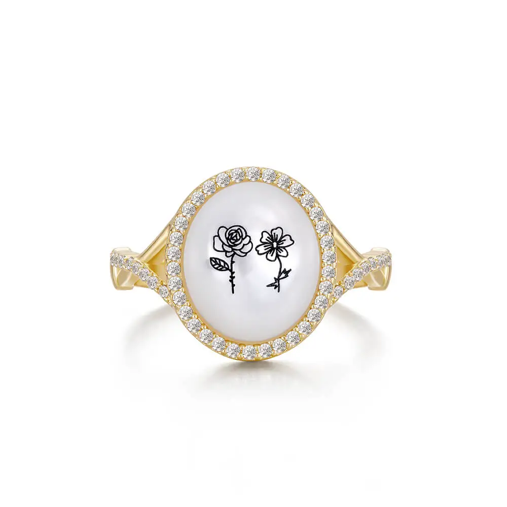 Vintage Birth Flower Oval Ring