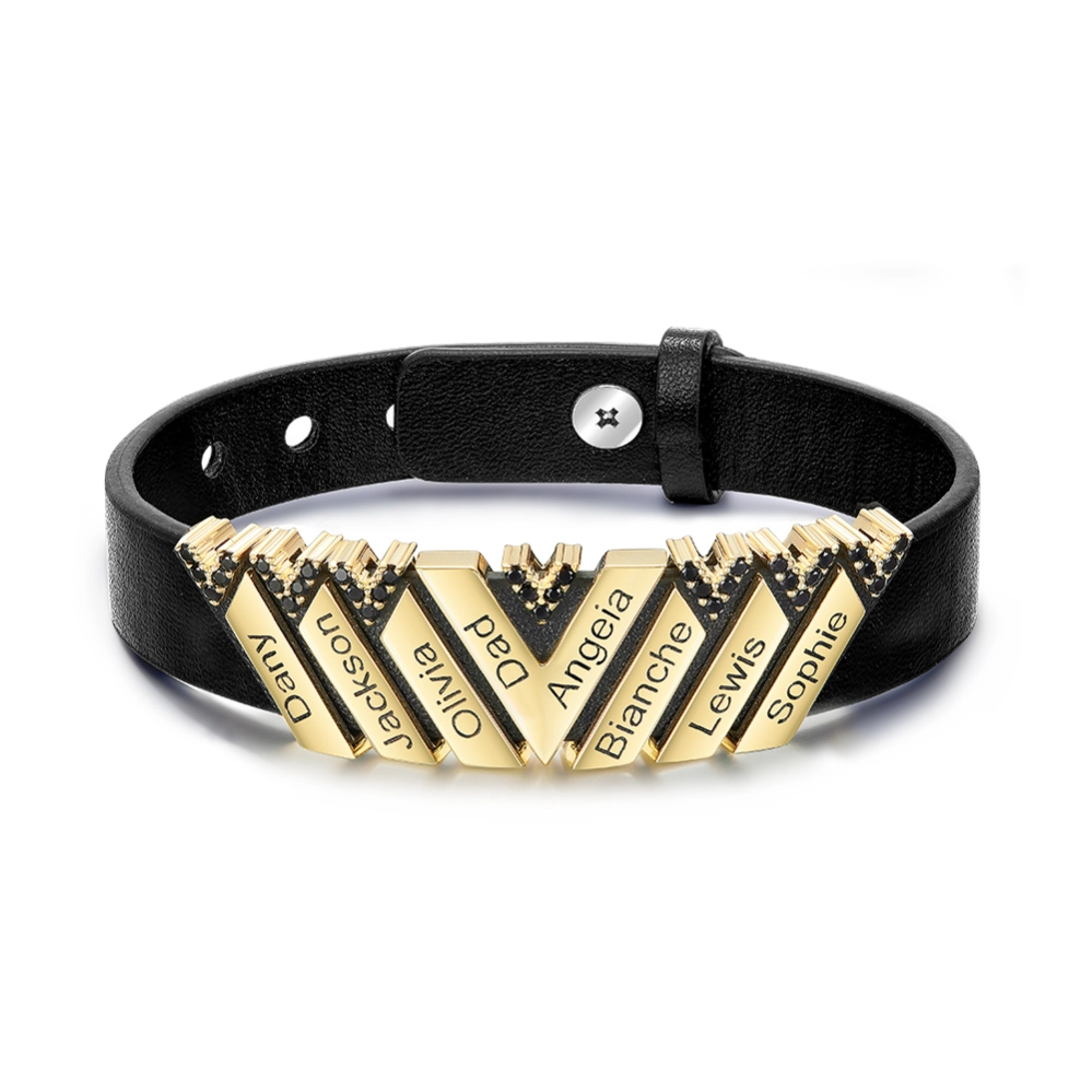 Personalized Men's Name Leather Bracelets Adjustable With 1-8 Beads