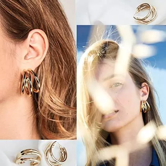 14K Gold Plated Hoop Earrings - Image 3