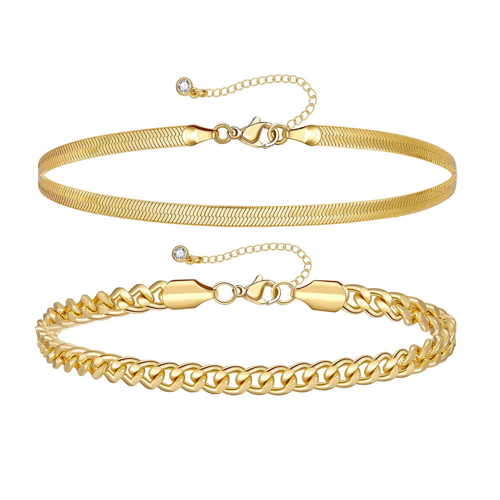 14k Gold Plated Double Layering Cuban Link Foot Chain