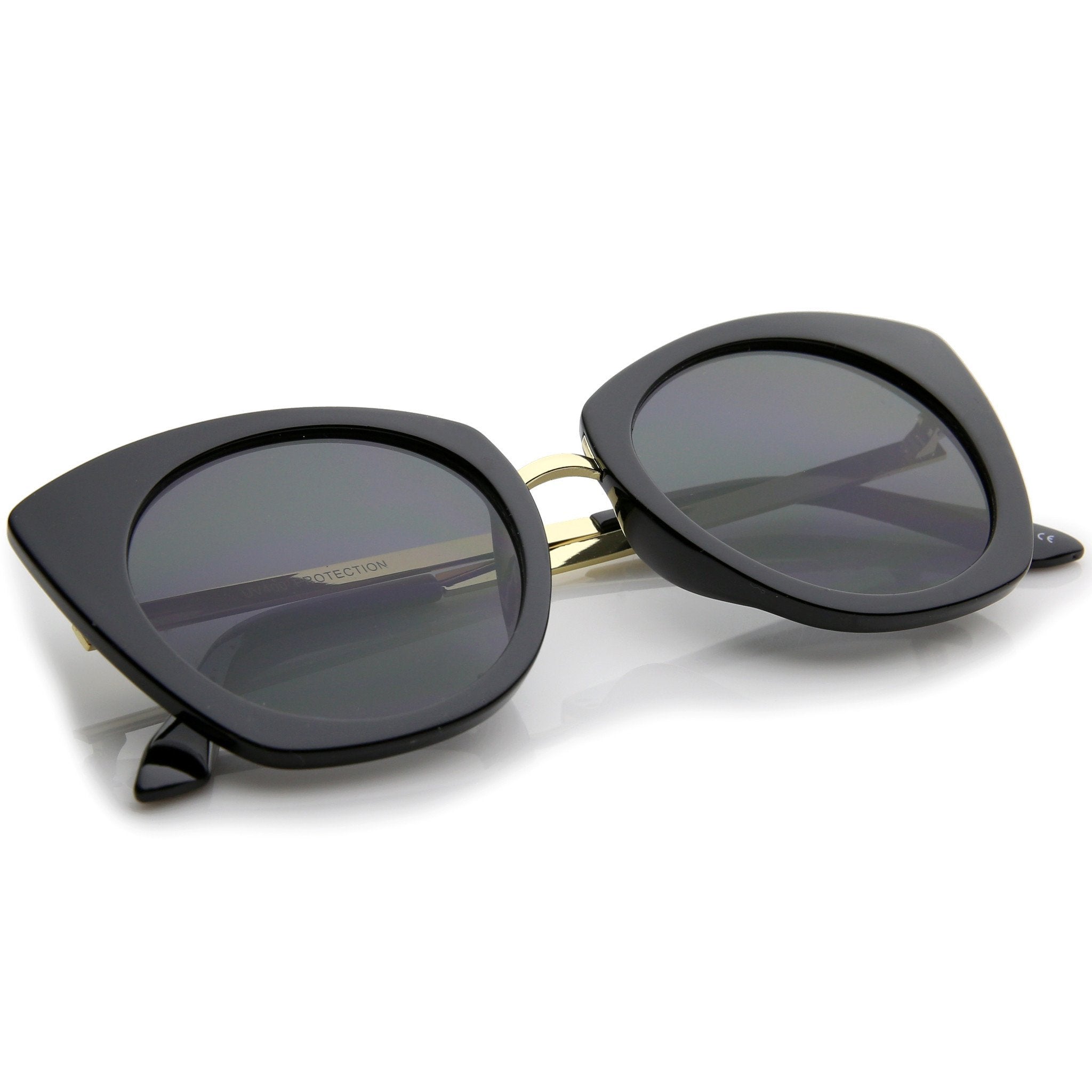 Bold Round Metal Temple Cat Eye Sunglasses - Image 3