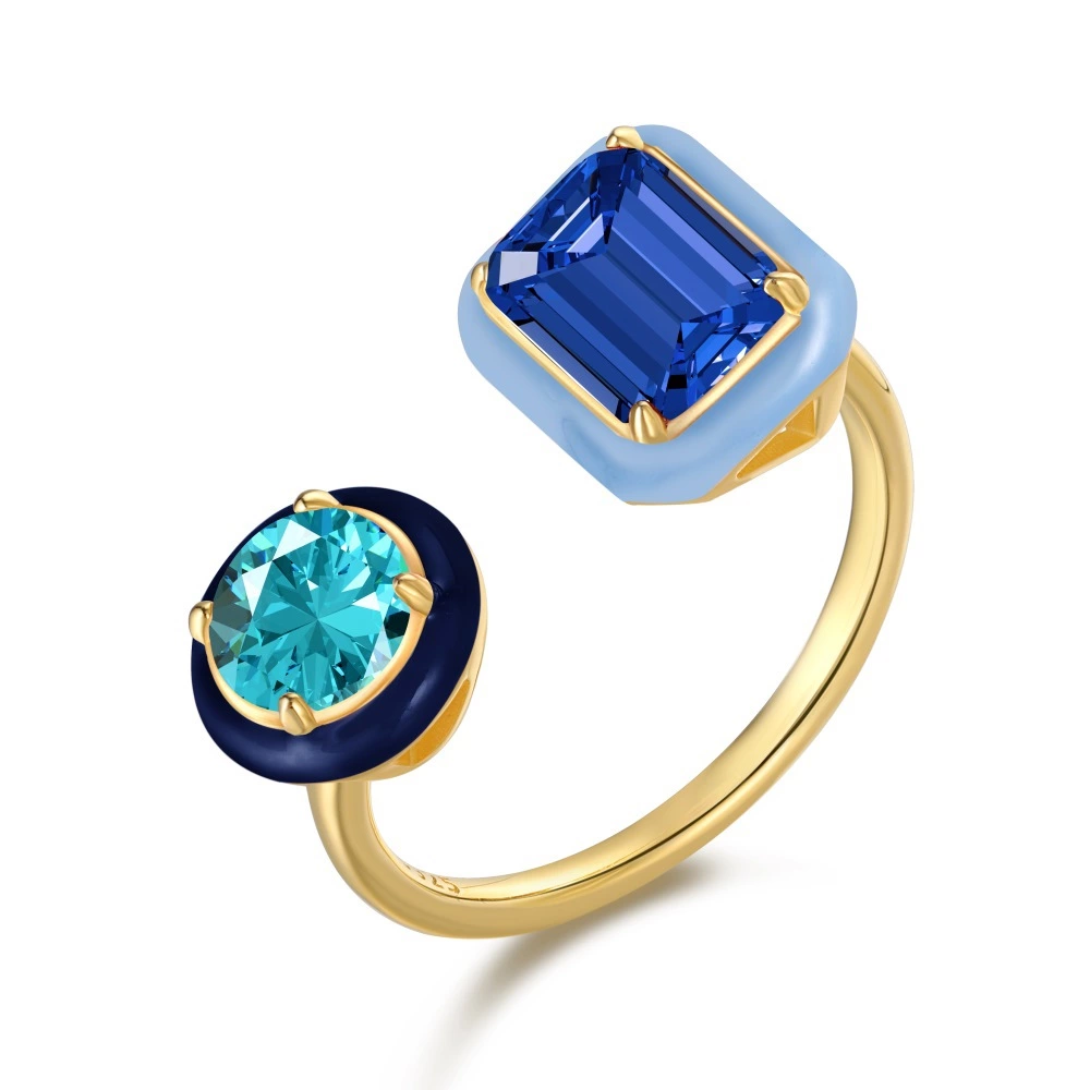 Handmade Enamel Colorful Rectangle Open Ring - Image 2