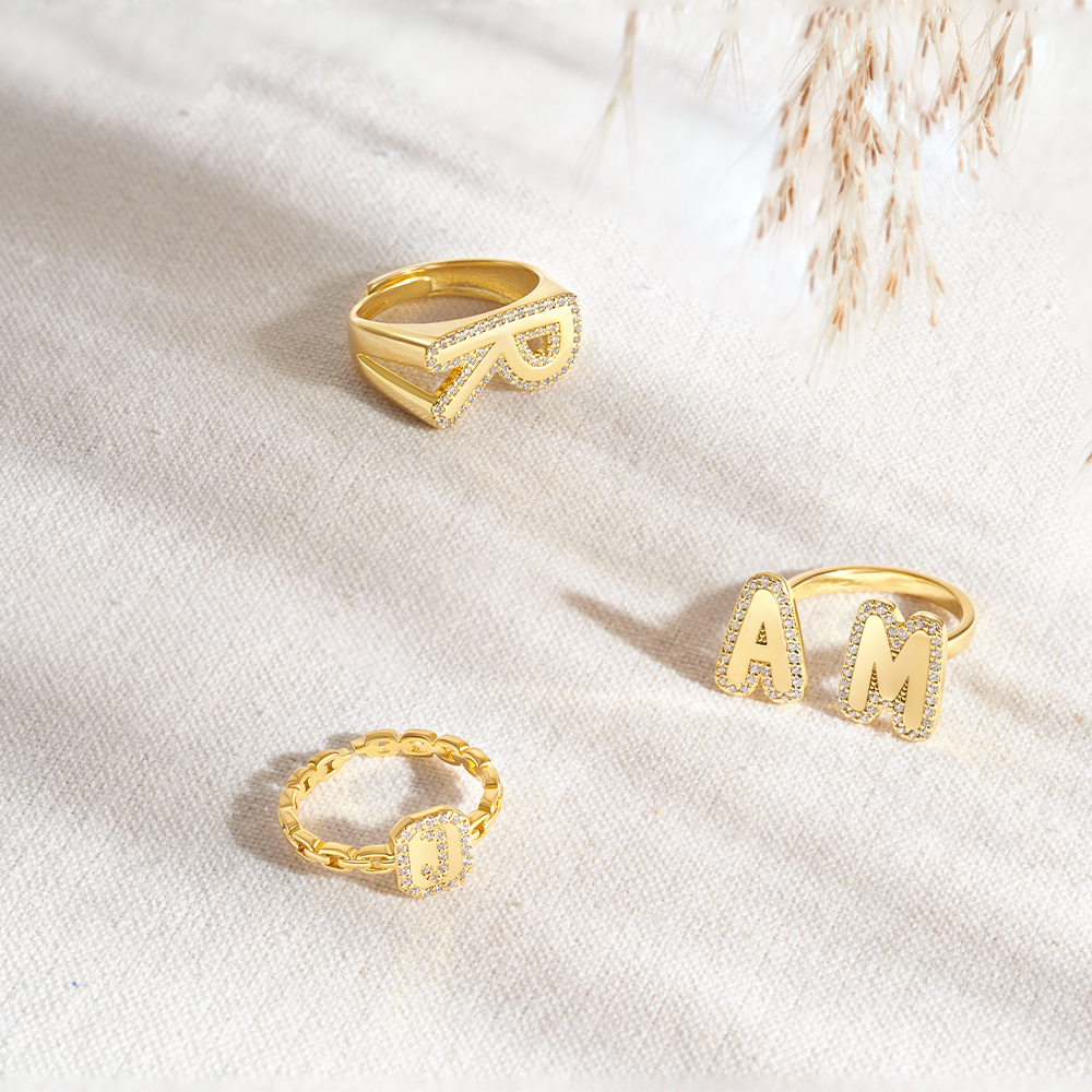 Gold Initial Letter Open Ring - Image 2