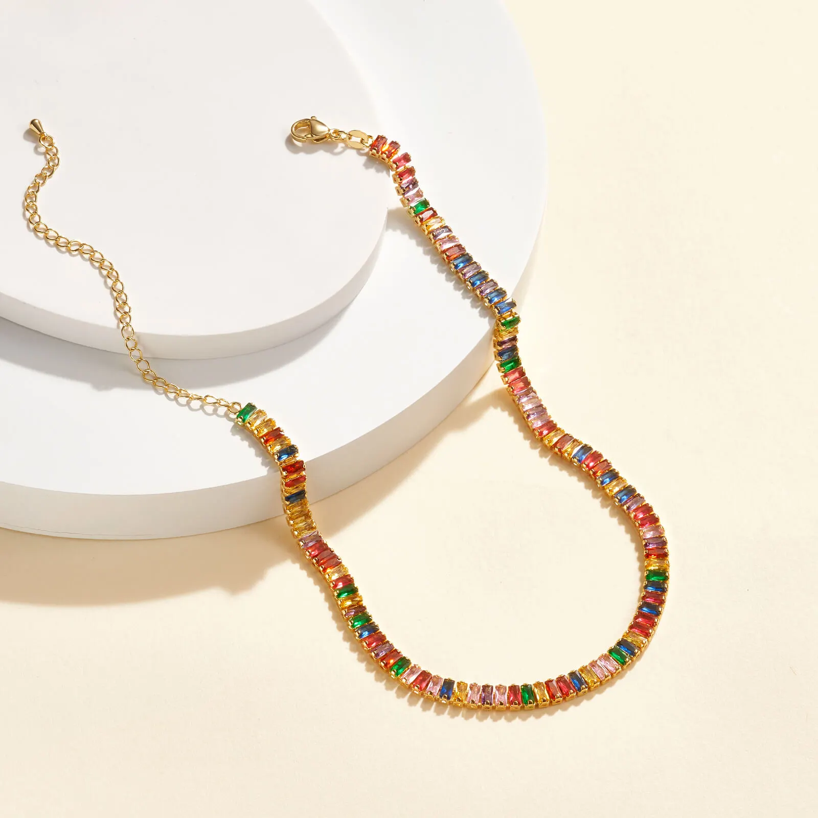 Rainbow Cubic Zirconia Tennis Necklace - Image 3