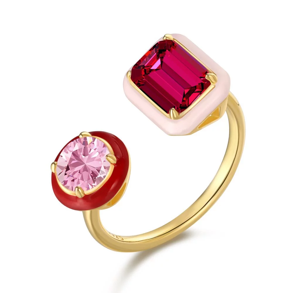 Handmade Enamel Colorful Rectangle Open Ring