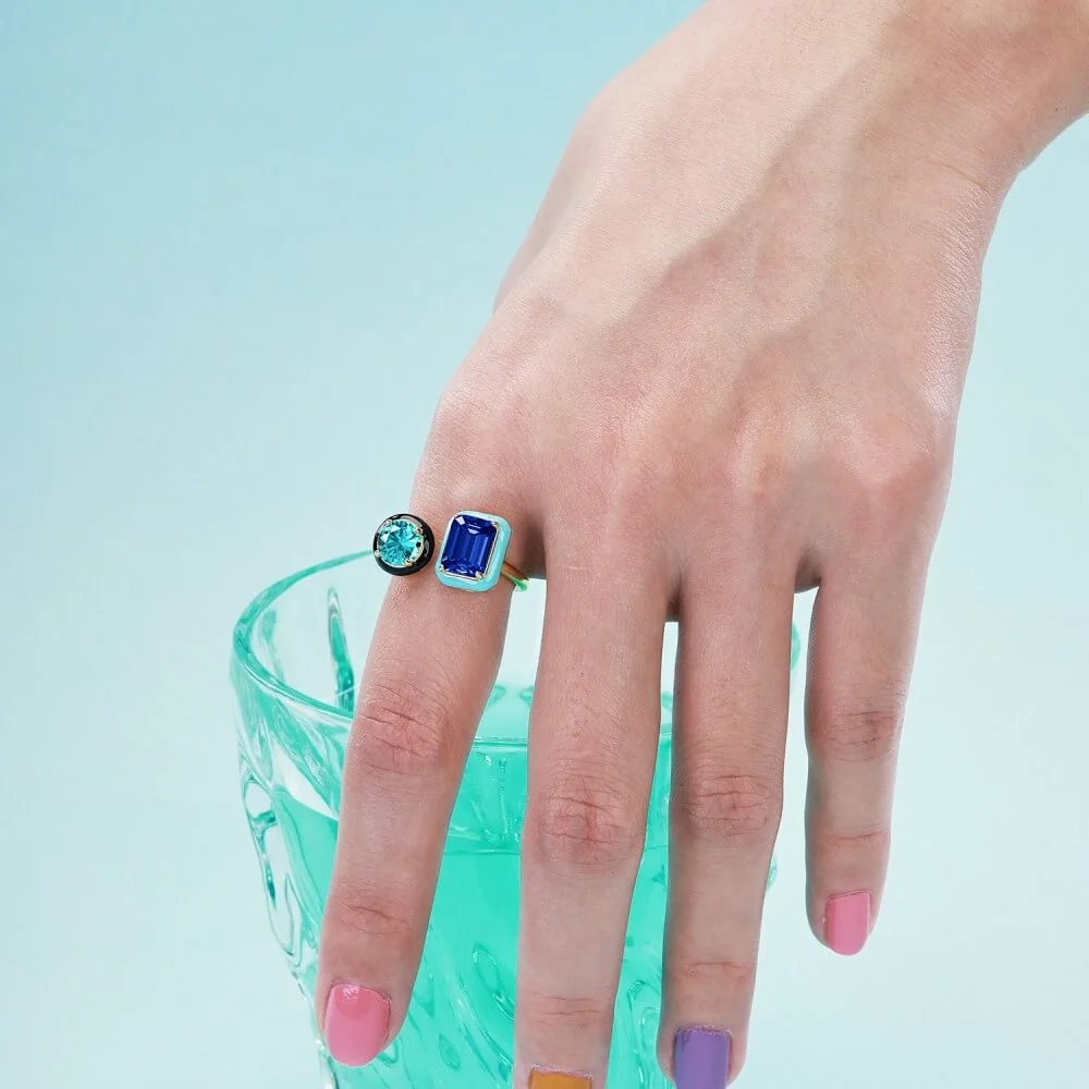 Handmade Enamel Colorful Love Drop Open Ring - Image 7