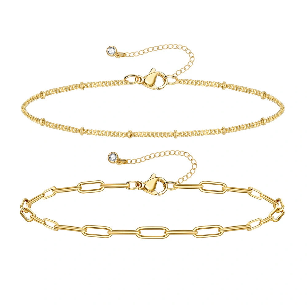 Layered Paperclip Beaded Summer Beach Anklets