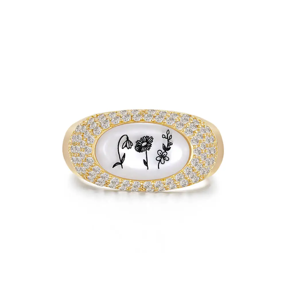 Personalized Chunky Birth Flower Signet Ring