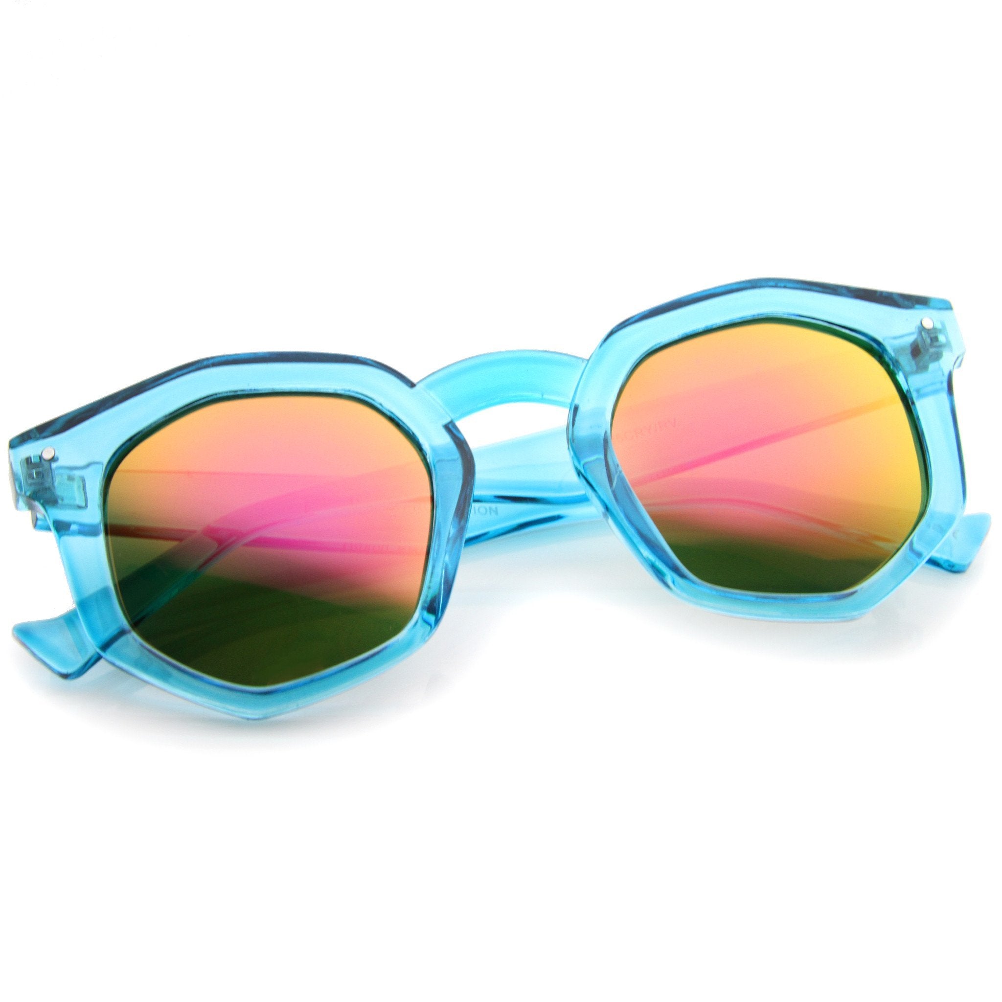 Geometric Colorful Translucent Hexagon Sunglasses - Image 3