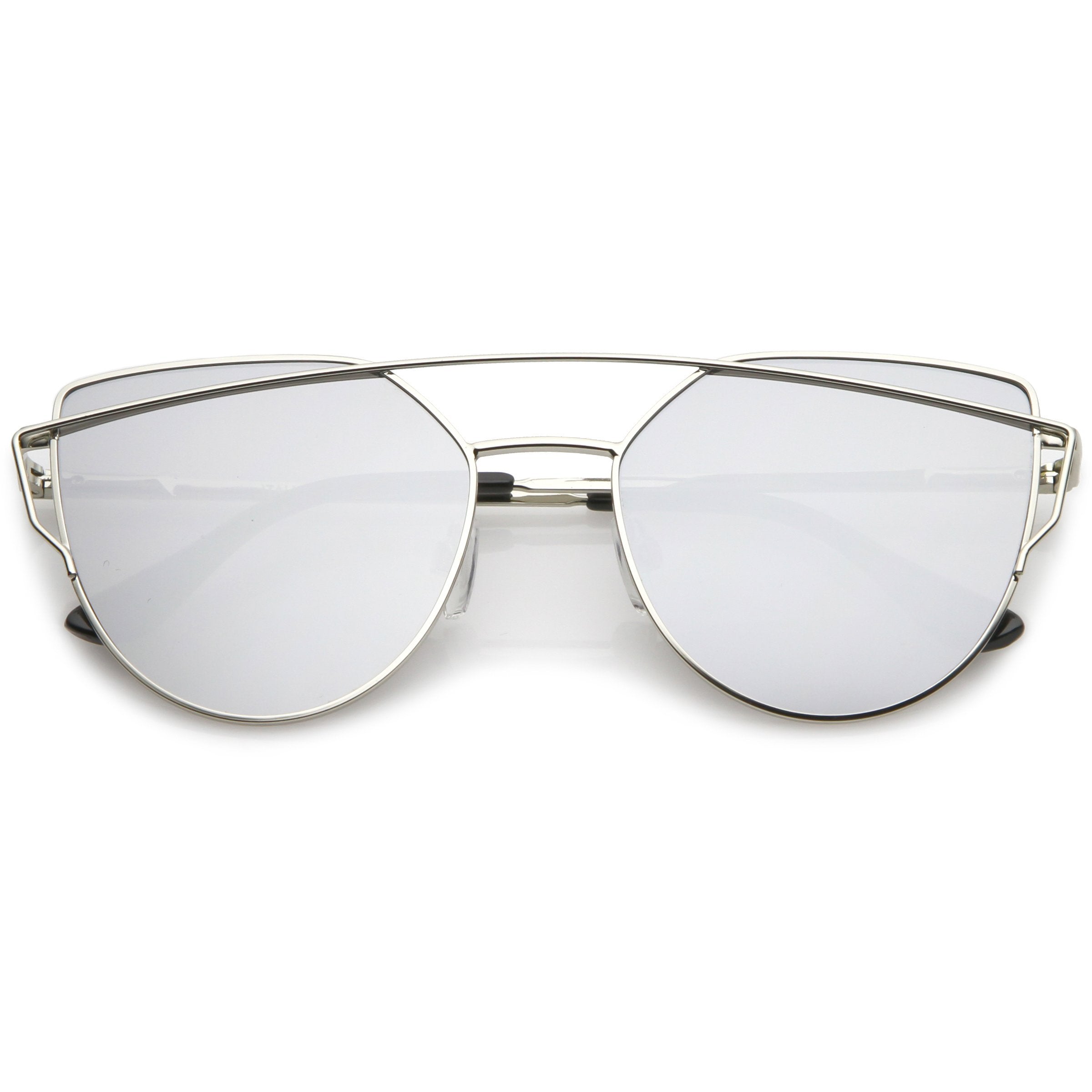 Oversize Laser Cut Cat Eye Mirrored Sunglasses - Image 7