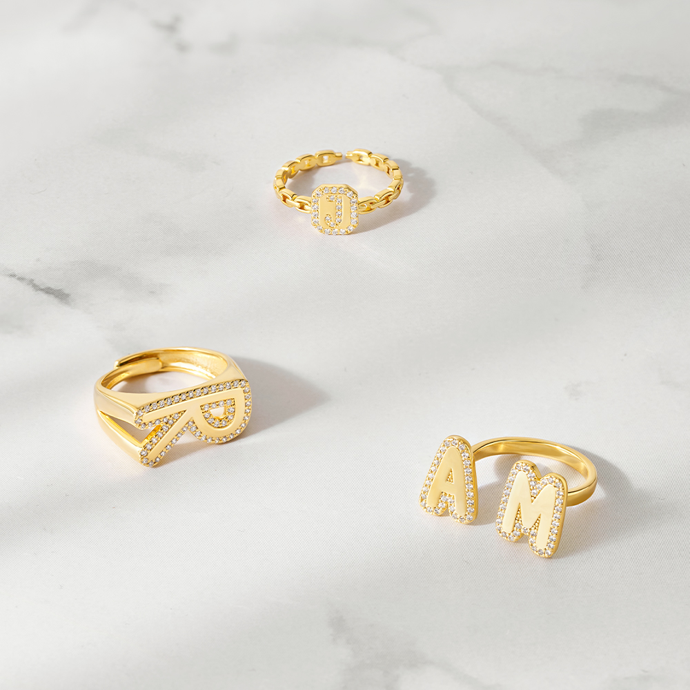 Custom Bubble Initial Letter Ring - Image 2
