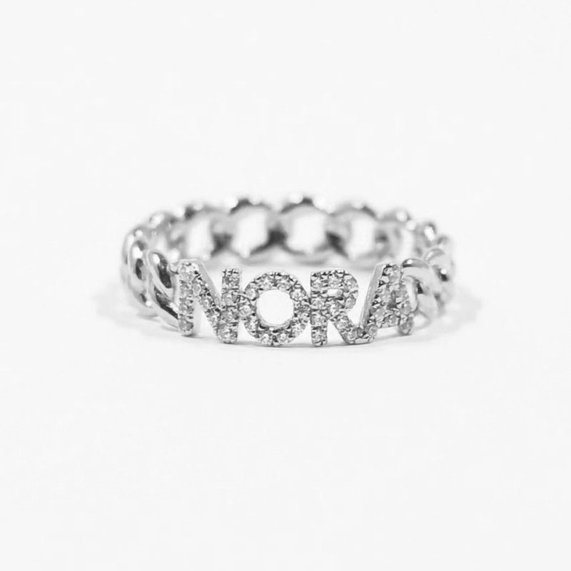 925 Silver Openwork Link Name Full Diamond Ring - Image 4