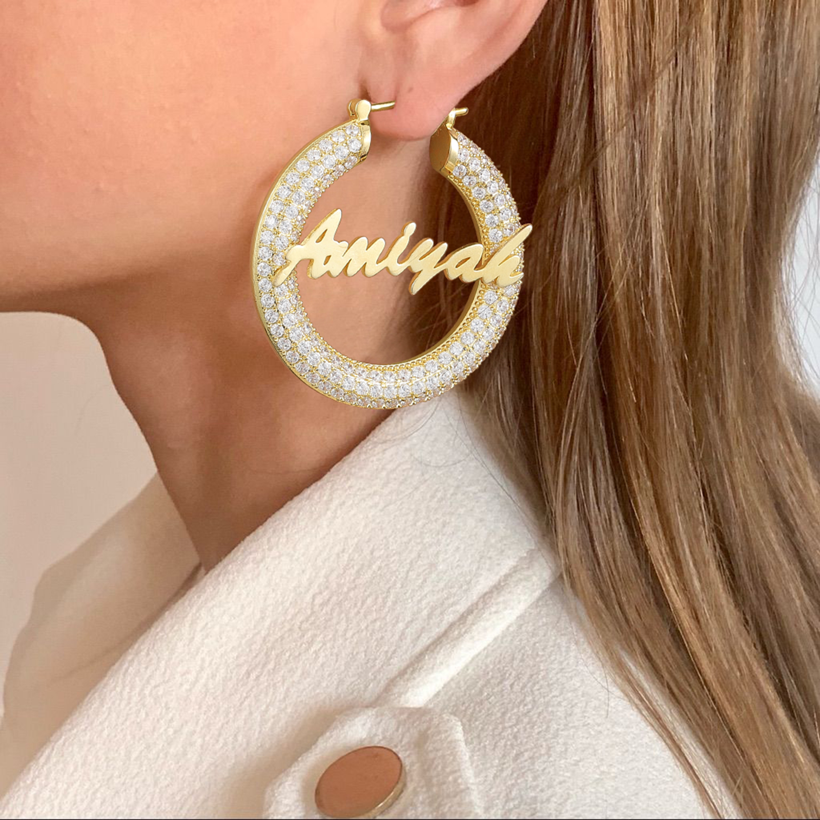 Custom Name Hoop Earrings in 14K Gold Plated for Women - Image 5
