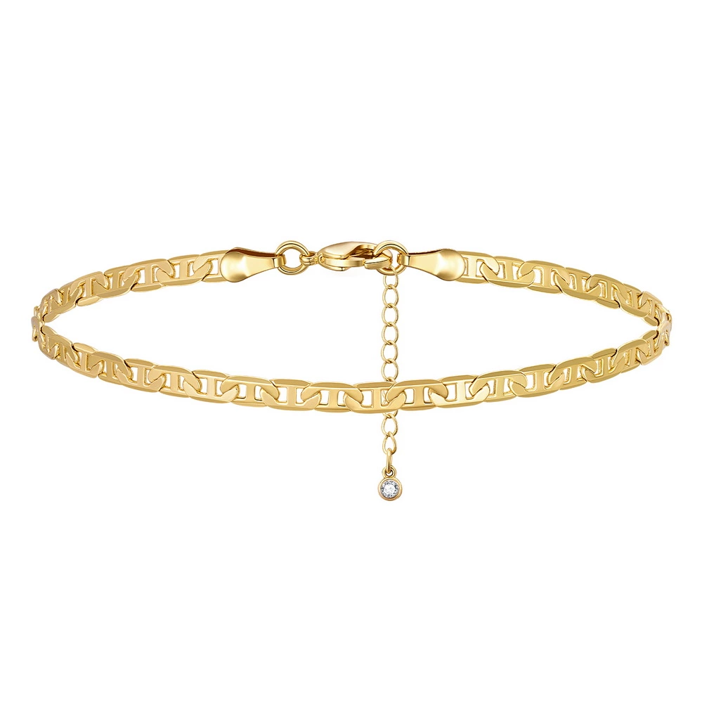4mm 14K Gold Stud Link Anklet