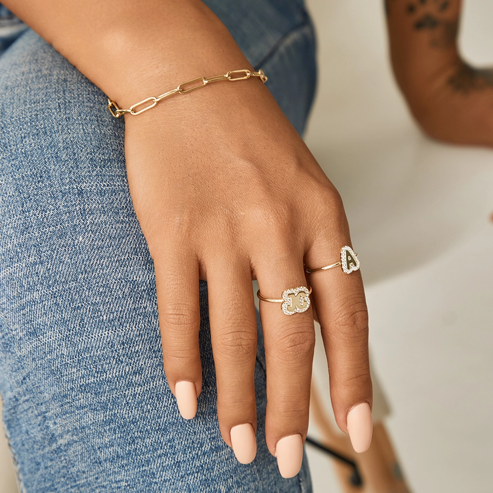 Custom Bubble Dainty Initial Letter Ring - Image 5